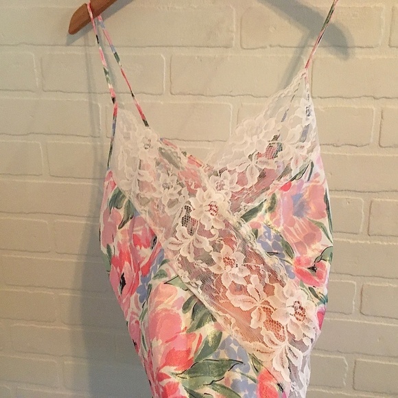 Vintage Cami Satin Silky Lace Floral print Shimmery Babydoll Fairy M - Picture 3 of 13